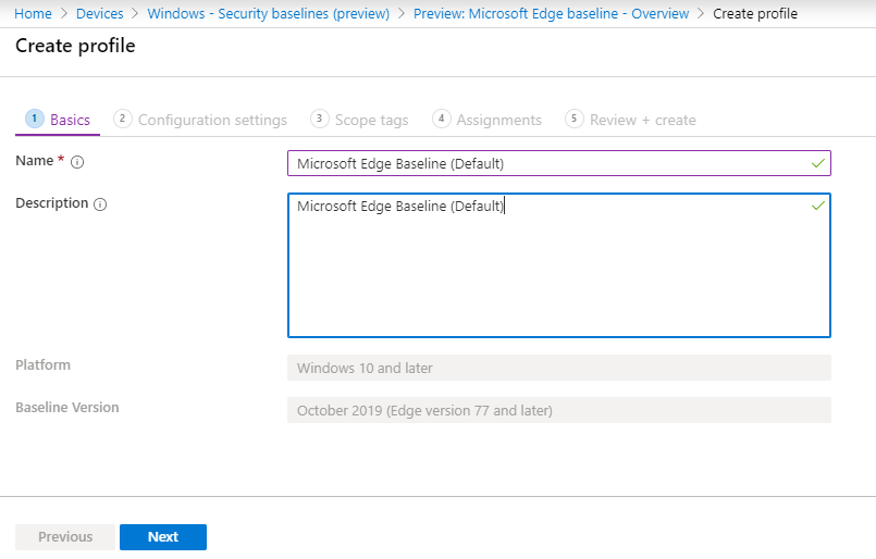 Accessing Microsoft Edge security baseline